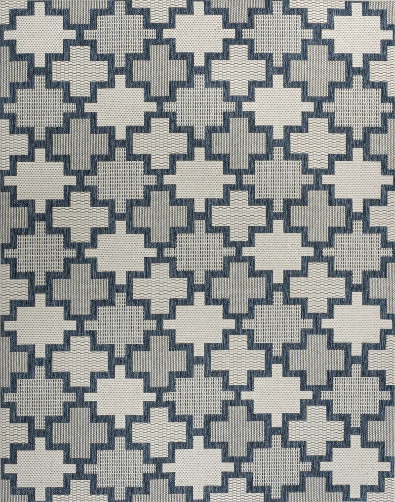 5' X 8' Navy Blue And Cream Trellis Indoor Outdoor Area Rug Homeroots Outdoor