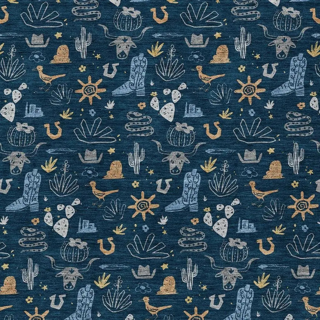 5' X 8' Navy Blue And Denim Blue Cactus Washable Indoor Outdoor Area Rug Homeroots Outdoor