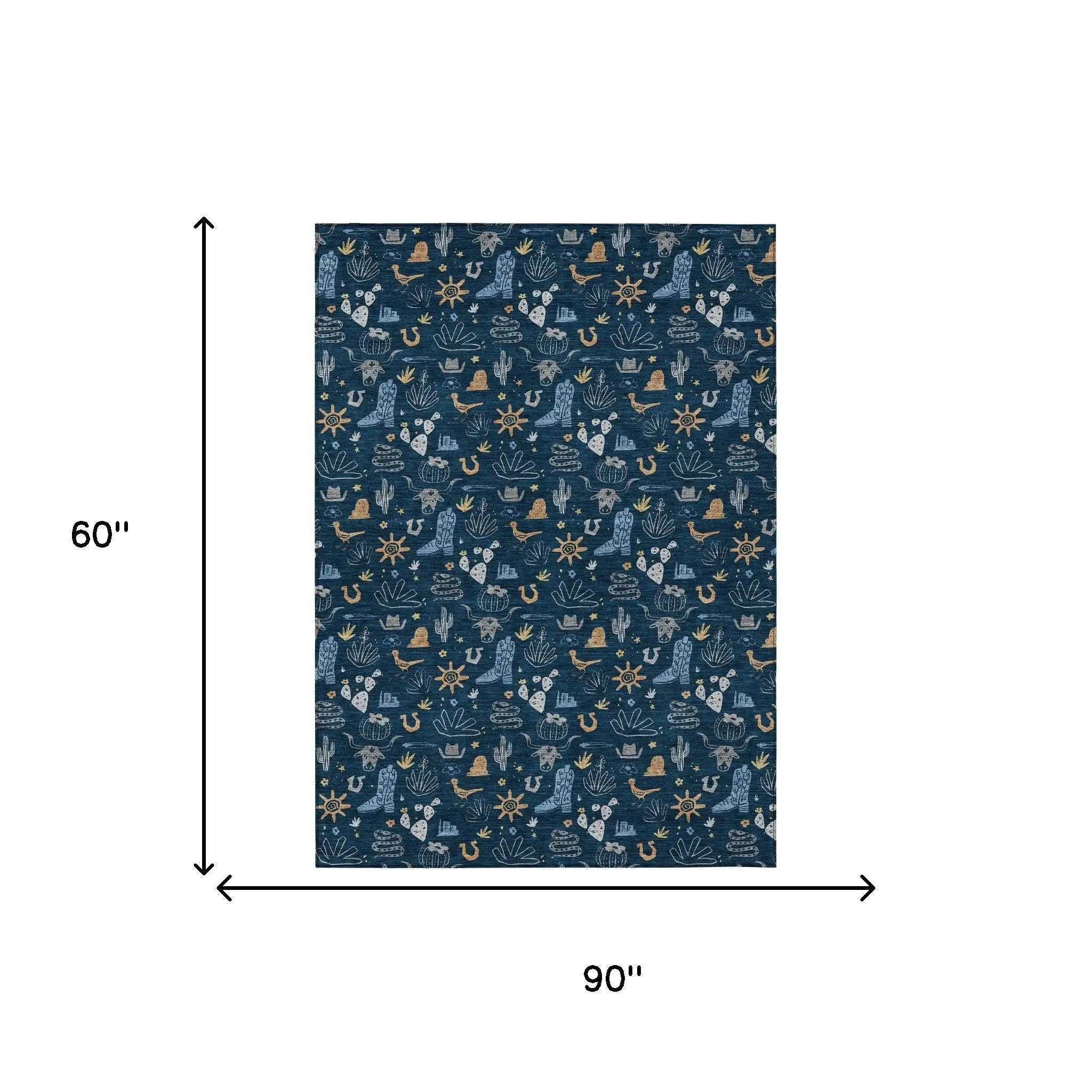 5' X 8' Navy Blue And Denim Blue Cactus Washable Indoor Outdoor Area Rug Homeroots Outdoor