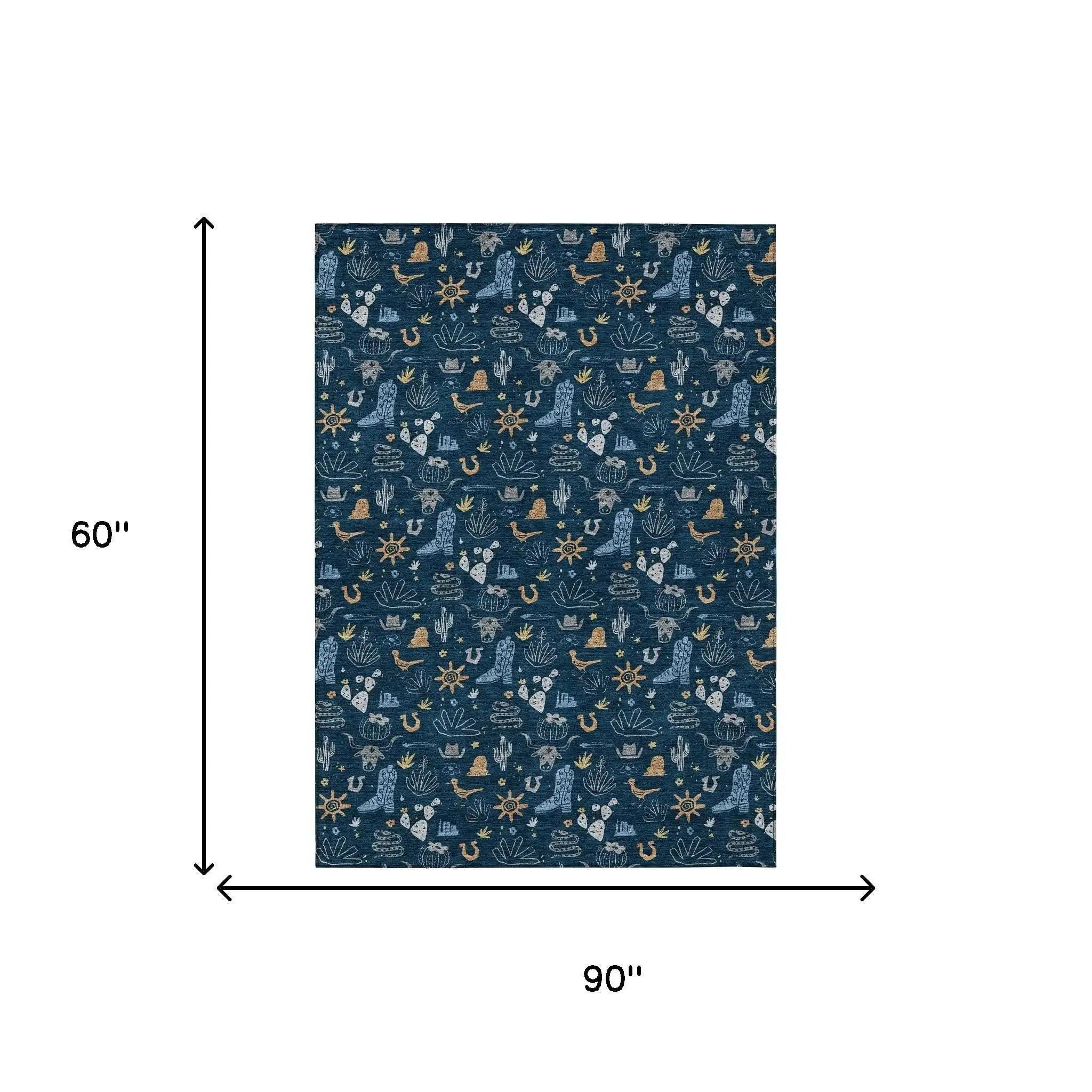 5' X 8' Navy Blue And Denim Blue Cactus Washable Indoor Outdoor Area Rug Homeroots Outdoor