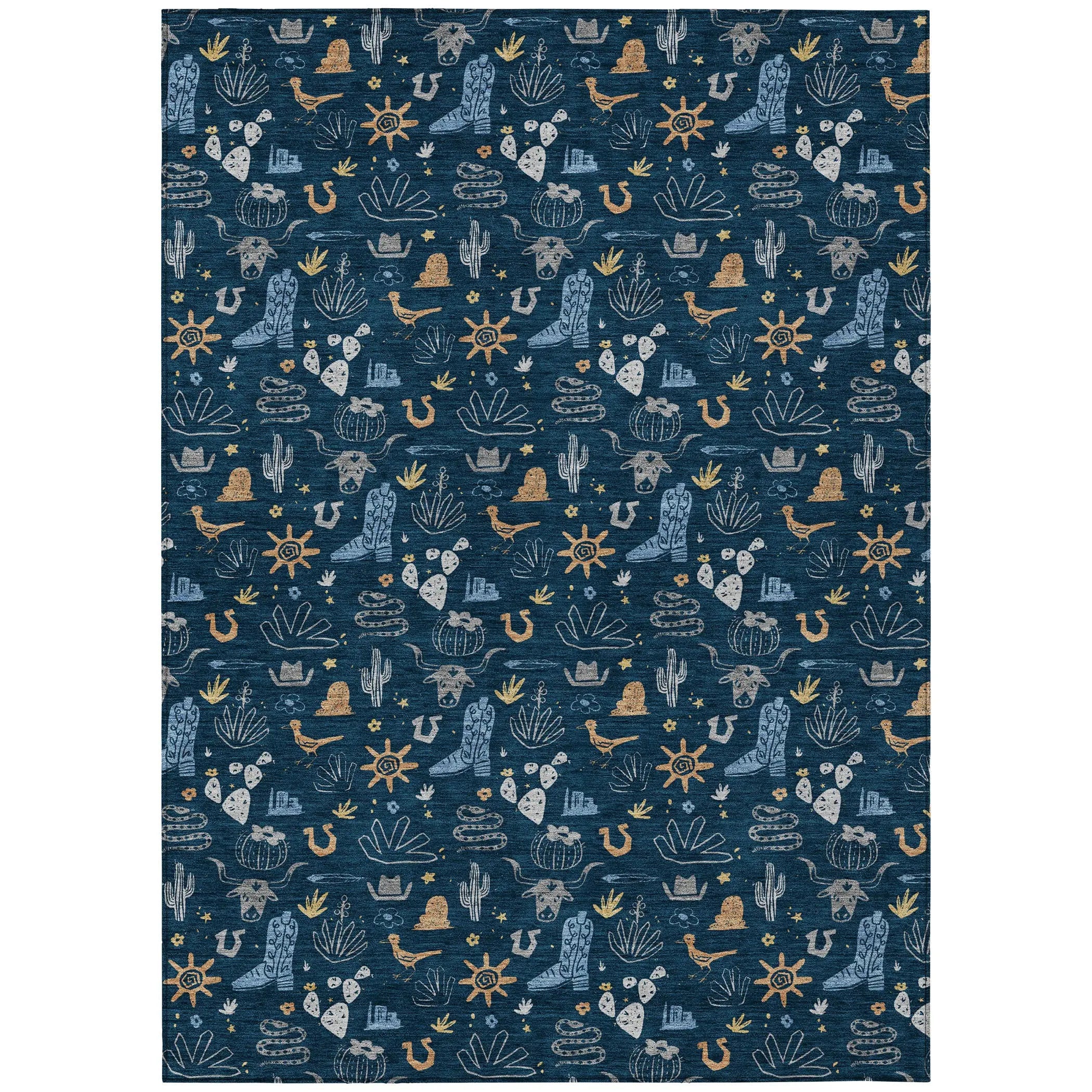 5' X 8' Navy Blue And Denim Blue Cactus Washable Indoor Outdoor Area Rug Homeroots Outdoor