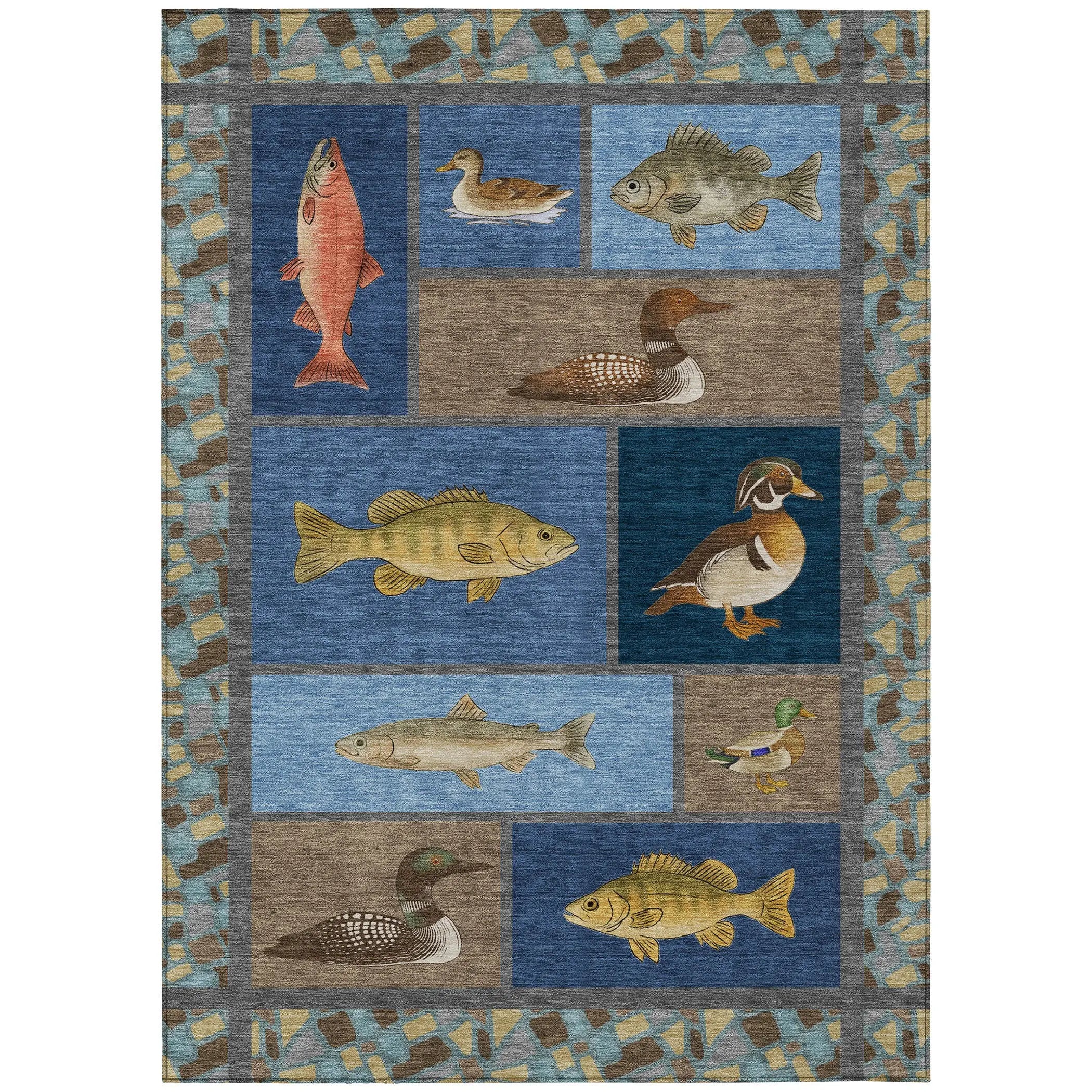 5' X 8' Navy Blue And Denim Blue Floral Medallion Washable Indoor Outdoor Area Rug Homeroots Outdoor