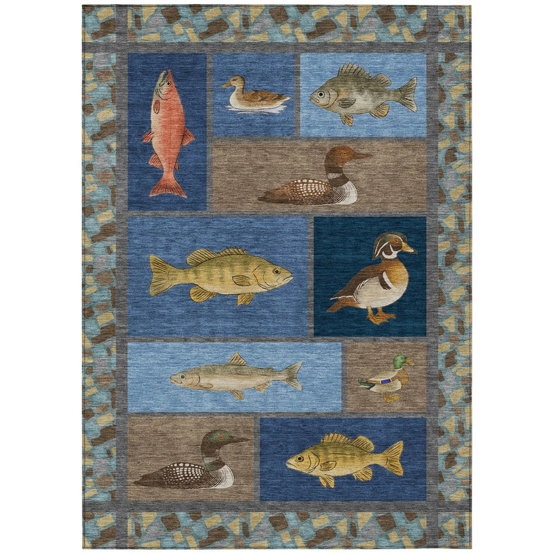 5' X 8' Navy Blue And Denim Blue Floral Medallion Washable Indoor Outdoor Area Rug Homeroots Outdoor