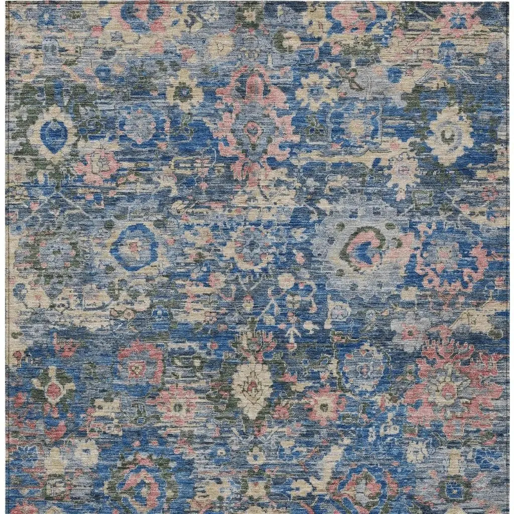 5' X 8' Navy Blue And Denim Blue Floral Washable Indoor Outdoor Area Rug Homeroots Outdoor