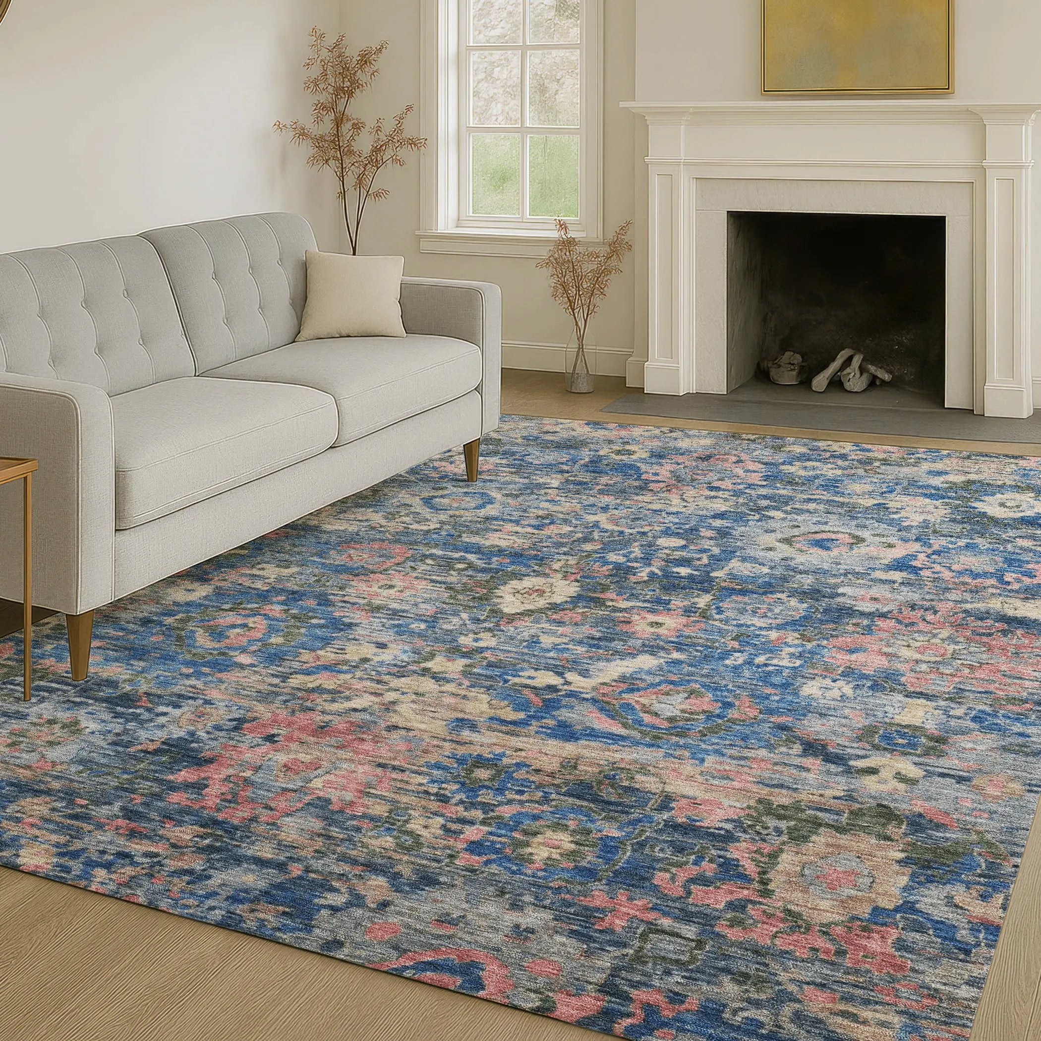 5' X 8' Navy Blue And Denim Blue Floral Washable Indoor Outdoor Area Rug Homeroots Outdoor