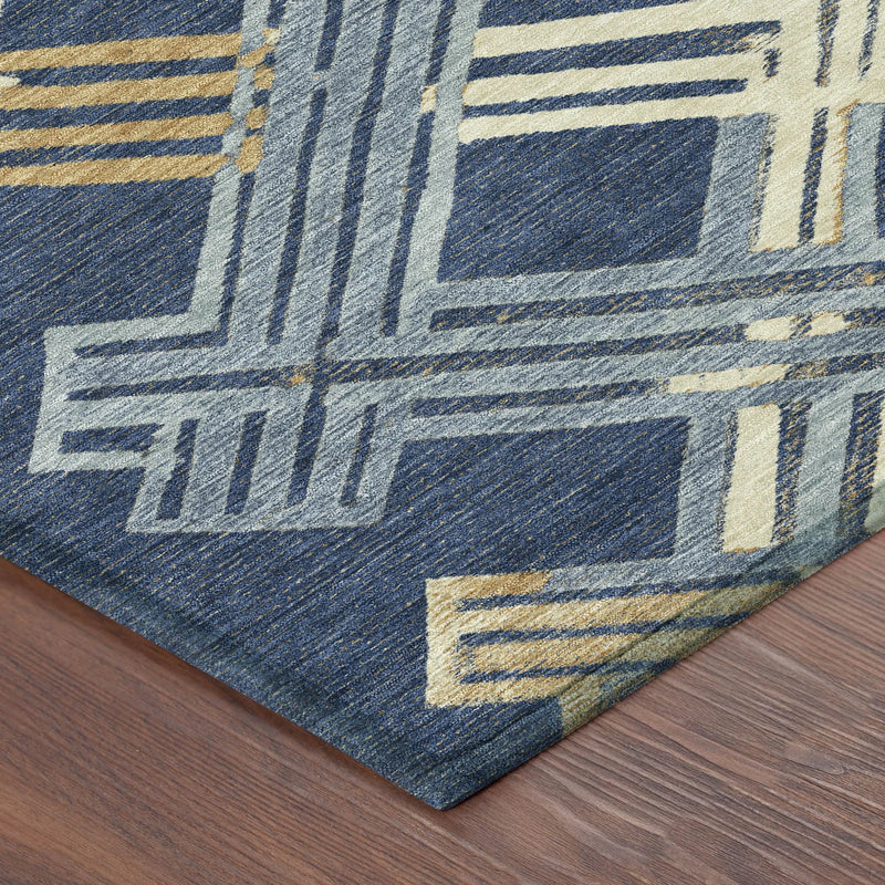 5' X 8' Navy Blue And Denim Blue Geometric Washable Indoor Outdoor Area Rug Homeroots Outdoor