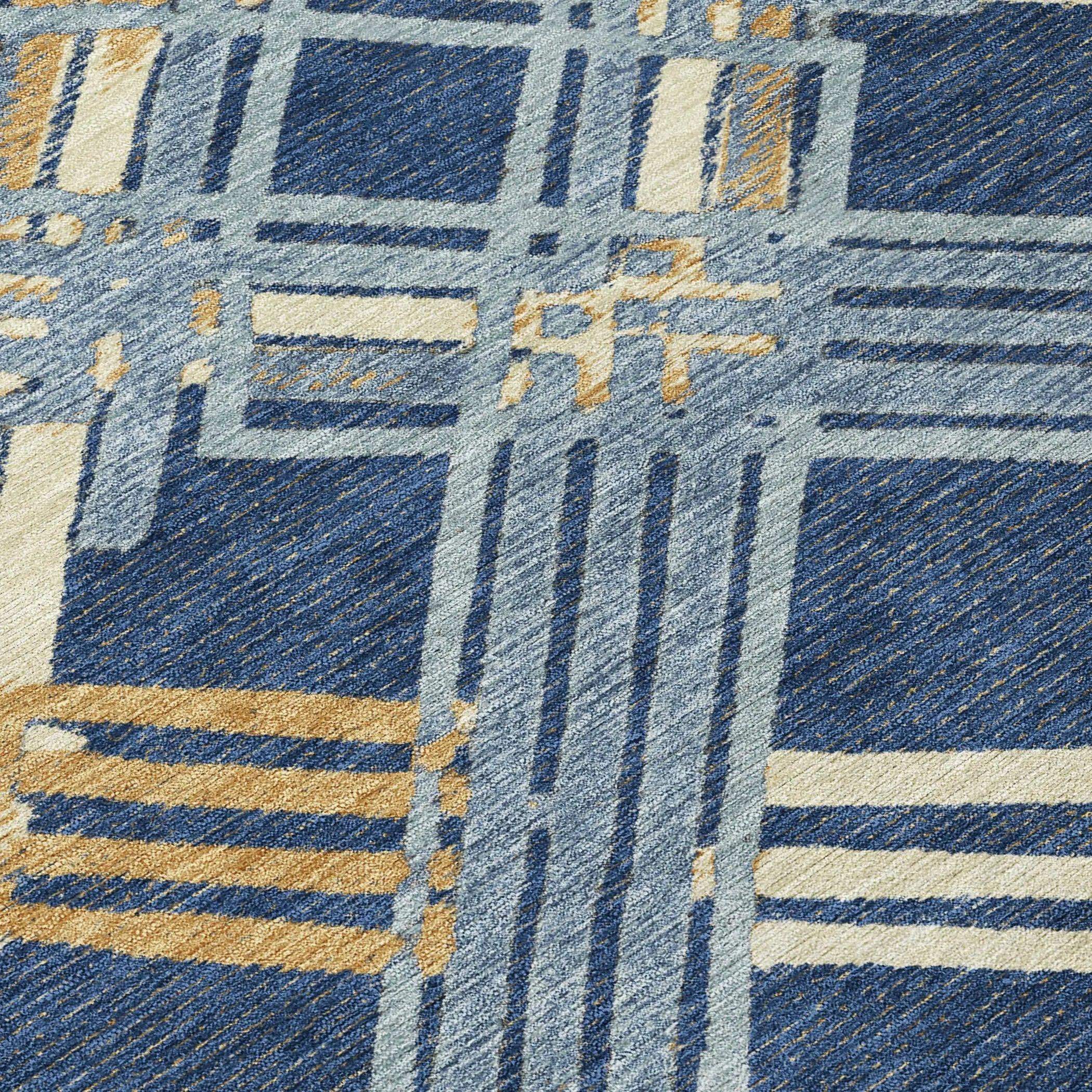 5' X 8' Navy Blue And Denim Blue Geometric Washable Indoor Outdoor Area Rug Homeroots Outdoor