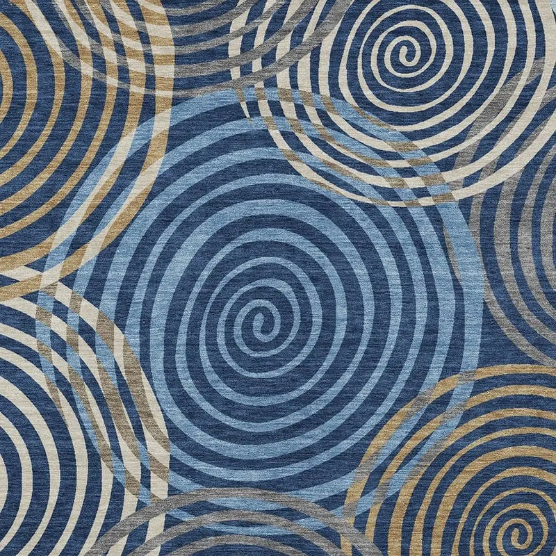 5' X 8' Navy Blue And Denim Blue Geometric Washable Indoor Outdoor Area Rug Homeroots Outdoor