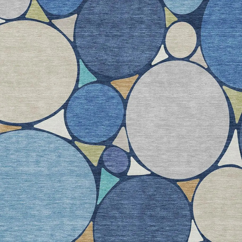 5' X 8' Navy Blue And Denim Blue Geometric Washable Indoor Outdoor Area Rug Homeroots Outdoor