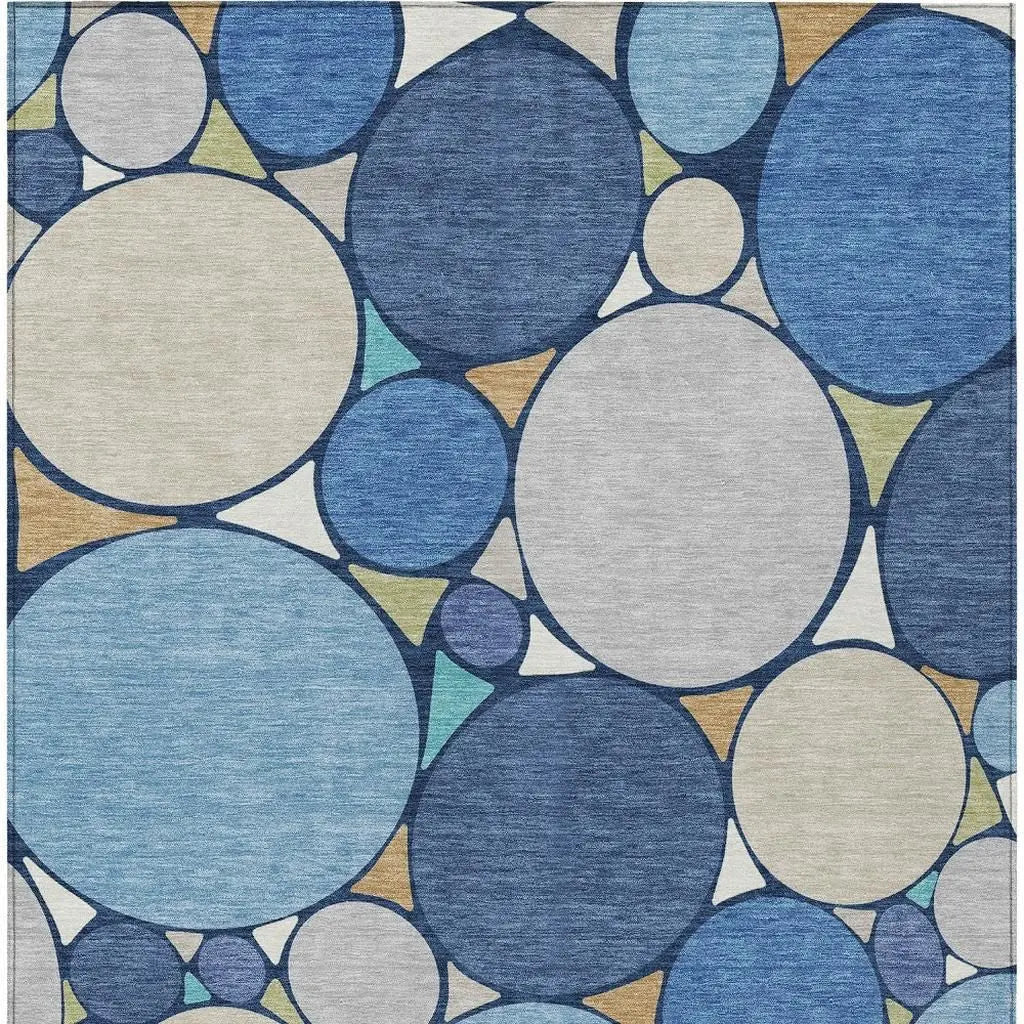 5' X 8' Navy Blue And Denim Blue Geometric Washable Indoor Outdoor Area Rug Homeroots Outdoor