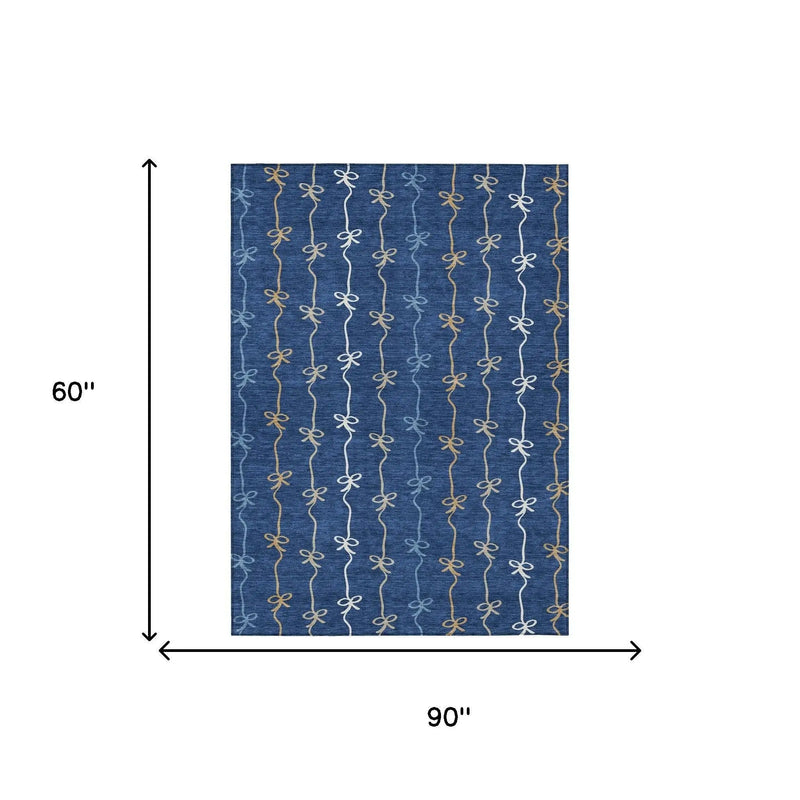 5' X 8' Navy Blue And Denim Blue Southwestern Washable Indoor Outdoor Area Rug Homeroots Outdoor