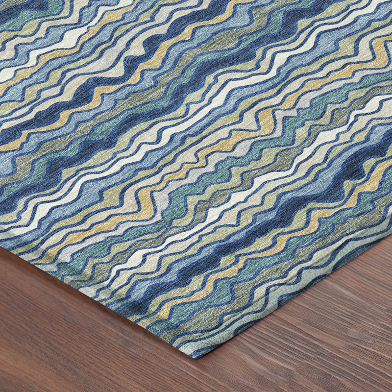 5' X 8' Navy Blue And Denim Blue Striped Washable Indoor Outdoor Area Rug Homeroots Outdoor