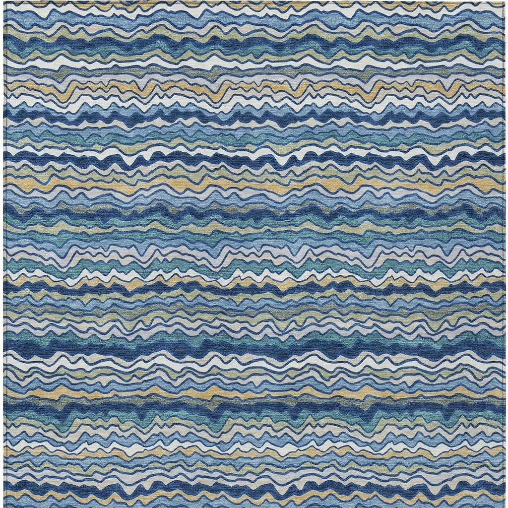 5' X 8' Navy Blue And Denim Blue Striped Washable Indoor Outdoor Area Rug Homeroots Outdoor