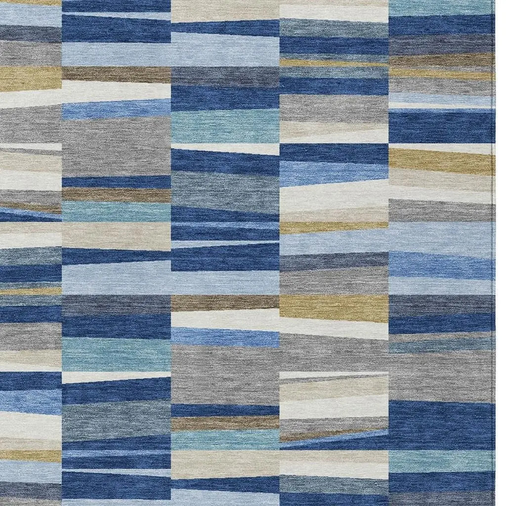 5' X 8' Navy Blue And Denim Blue Striped Washable Indoor Outdoor Area Rug Homeroots Outdoor