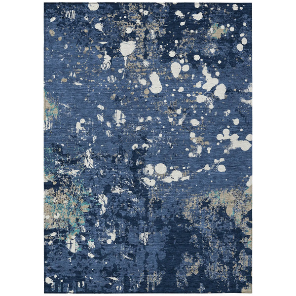 5' X 8' Navy Blue And Fern Green Abstract Washable Indoor Outdoor Area Rug Homeroots Outdoor