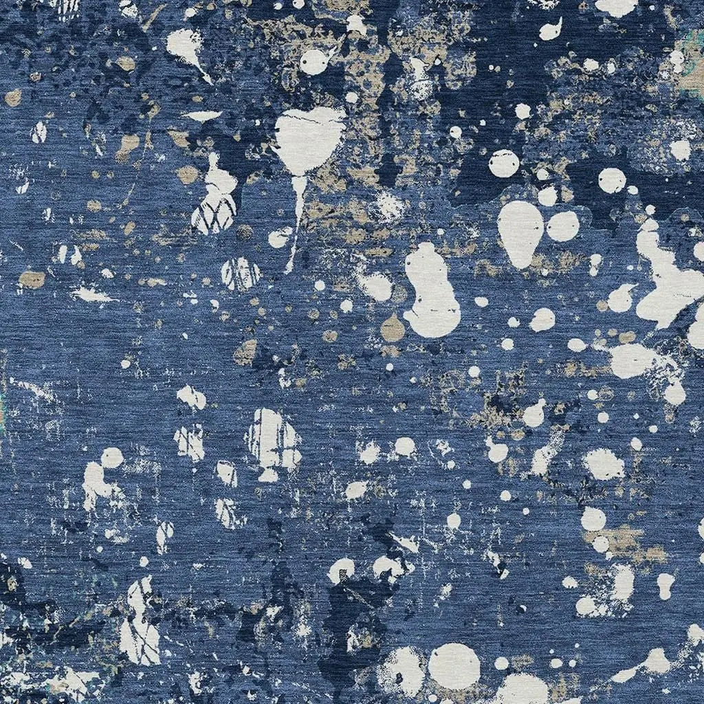 5' X 8' Navy Blue And Fern Green Abstract Washable Indoor Outdoor Area Rug Homeroots Outdoor