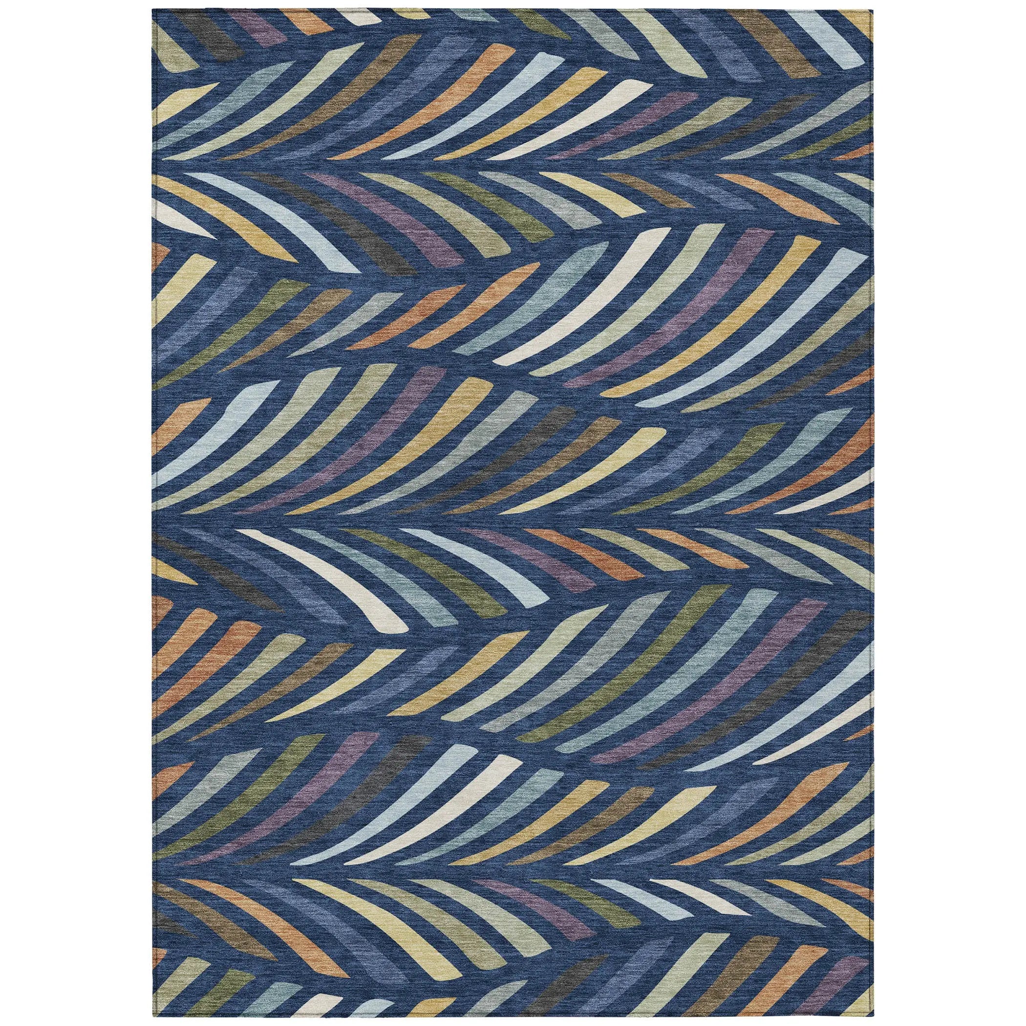5' X 8' Navy Blue And Gold Abstract Washable Indoor Outdoor Area Rug Homeroots Outdoor