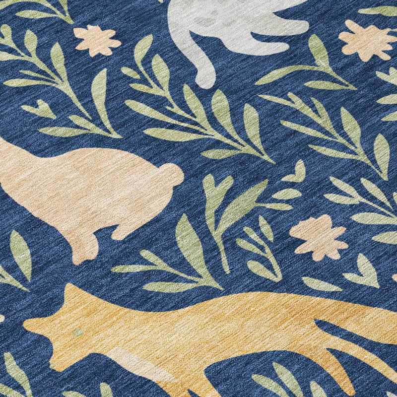 5' X 8' Navy Blue And Gold Botanical Leaves Washable Indoor Outdoor Area Rug Homeroots Outdoor