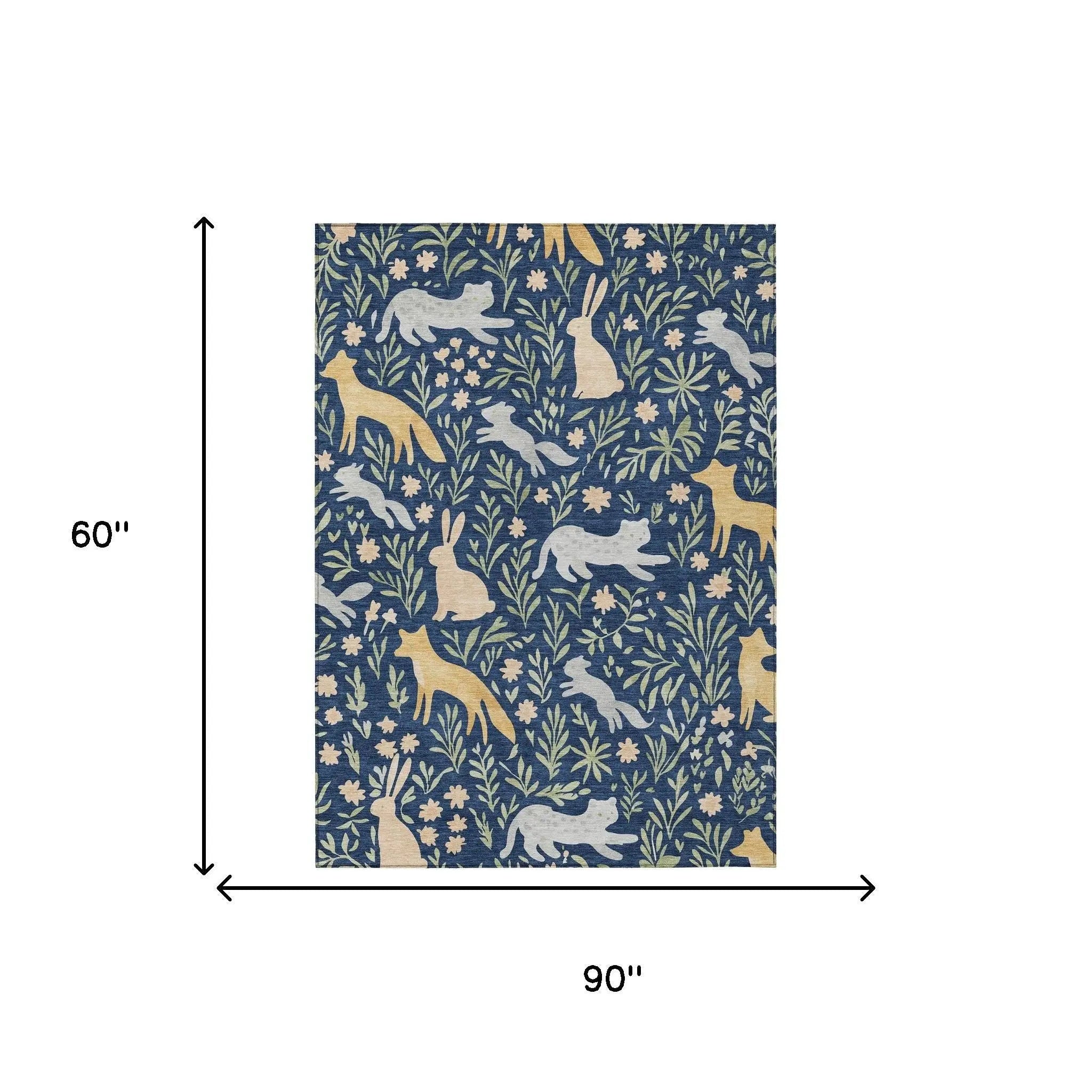 5' X 8' Navy Blue And Gold Botanical Leaves Washable Indoor Outdoor Area Rug Homeroots Outdoor