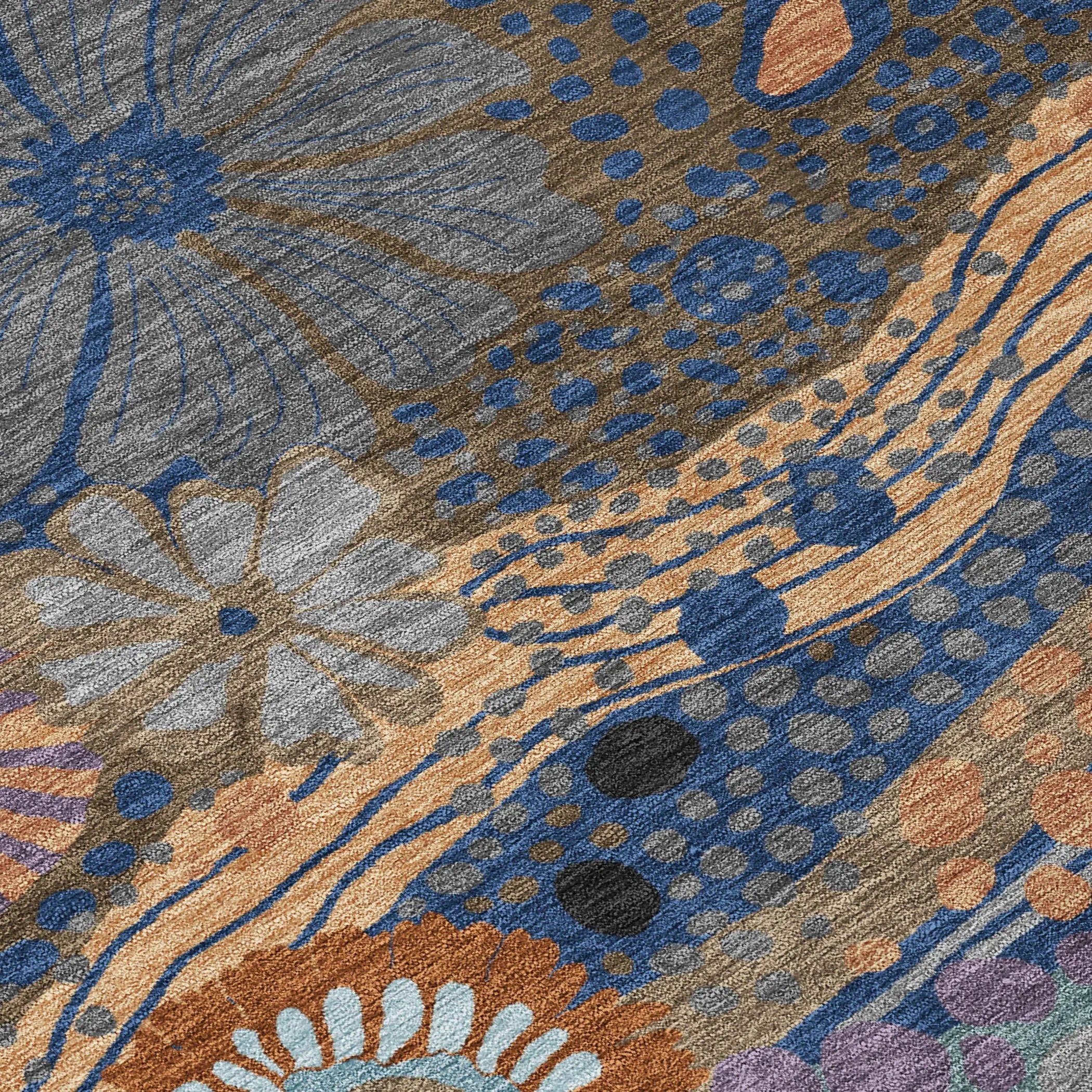 5' X 8' Navy Blue And Gold Floral Washable Indoor Outdoor Area Rug Homeroots Outdoor