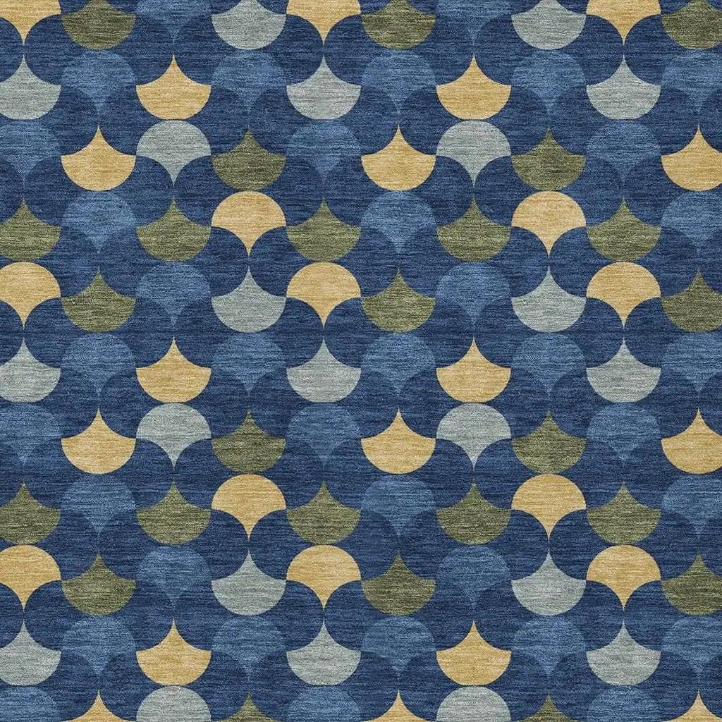 5' X 8' Navy Blue And Gold Geometric Washable Indoor Outdoor Area Rug Homeroots Outdoor
