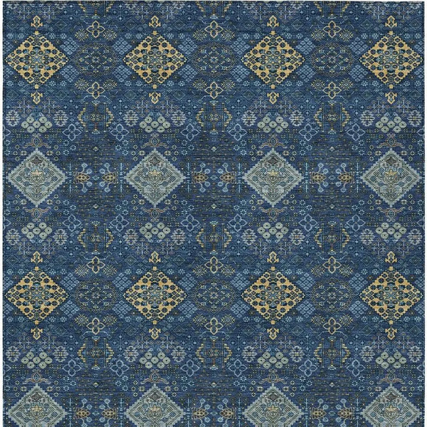 5' X 8' Navy Blue And Gold Geometric Washable Indoor Outdoor Area Rug Homeroots Outdoor