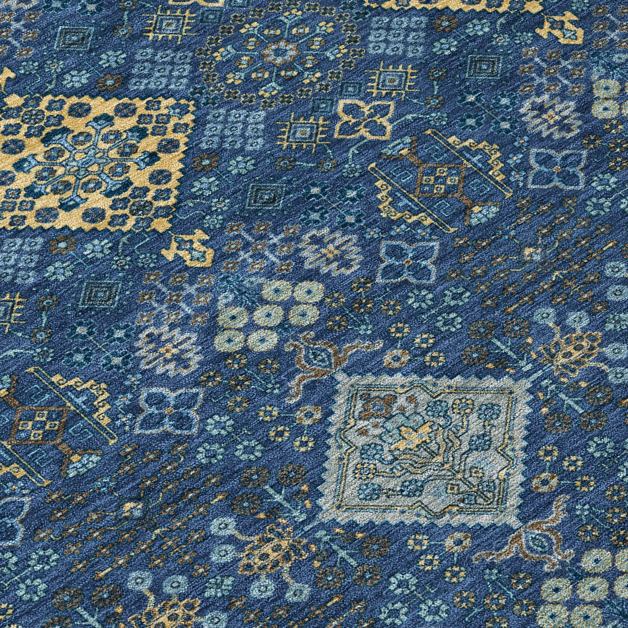 5' X 8' Navy Blue And Gold Geometric Washable Indoor Outdoor Area Rug Homeroots Outdoor