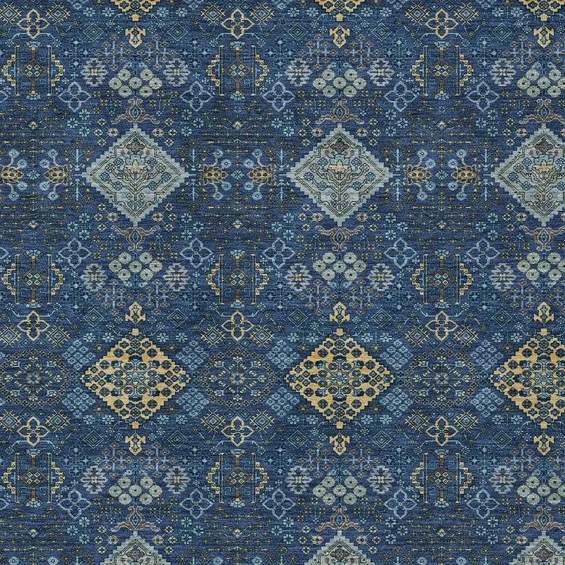 5' X 8' Navy Blue And Gold Geometric Washable Indoor Outdoor Area Rug Homeroots Outdoor