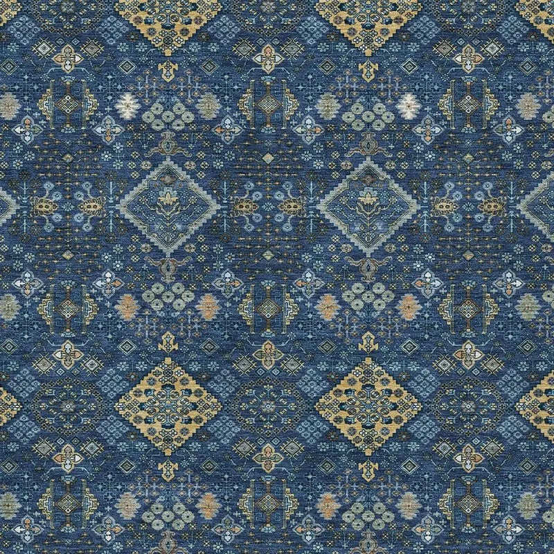 5' X 8' Navy Blue And Gold Geometric Washable Indoor Outdoor Area Rug Homeroots Outdoor