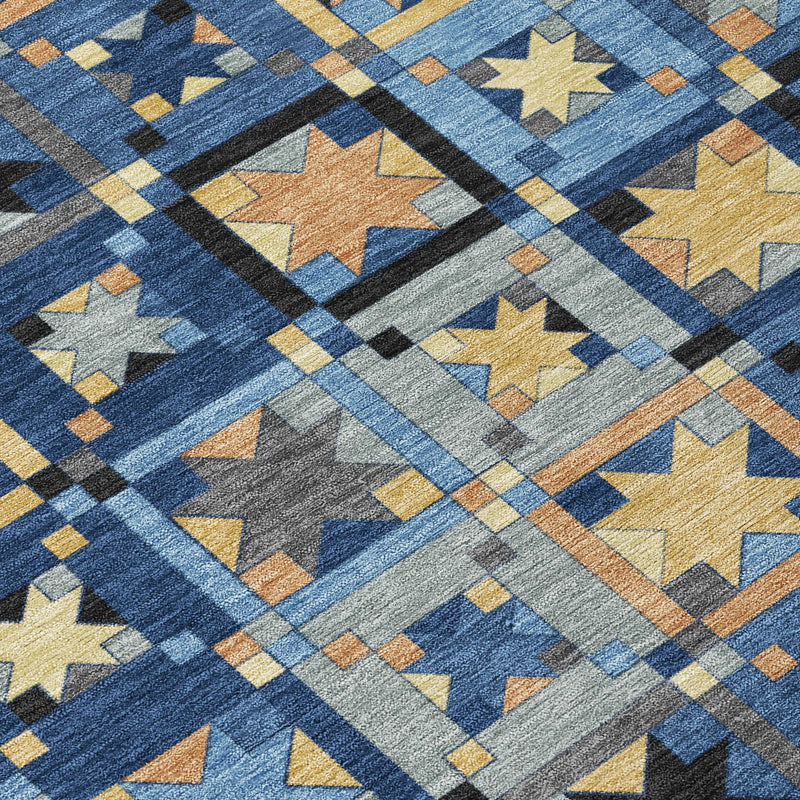 5' X 8' Navy Blue And Gold Patchwork Washable Indoor Outdoor Area Rug Homeroots Outdoor