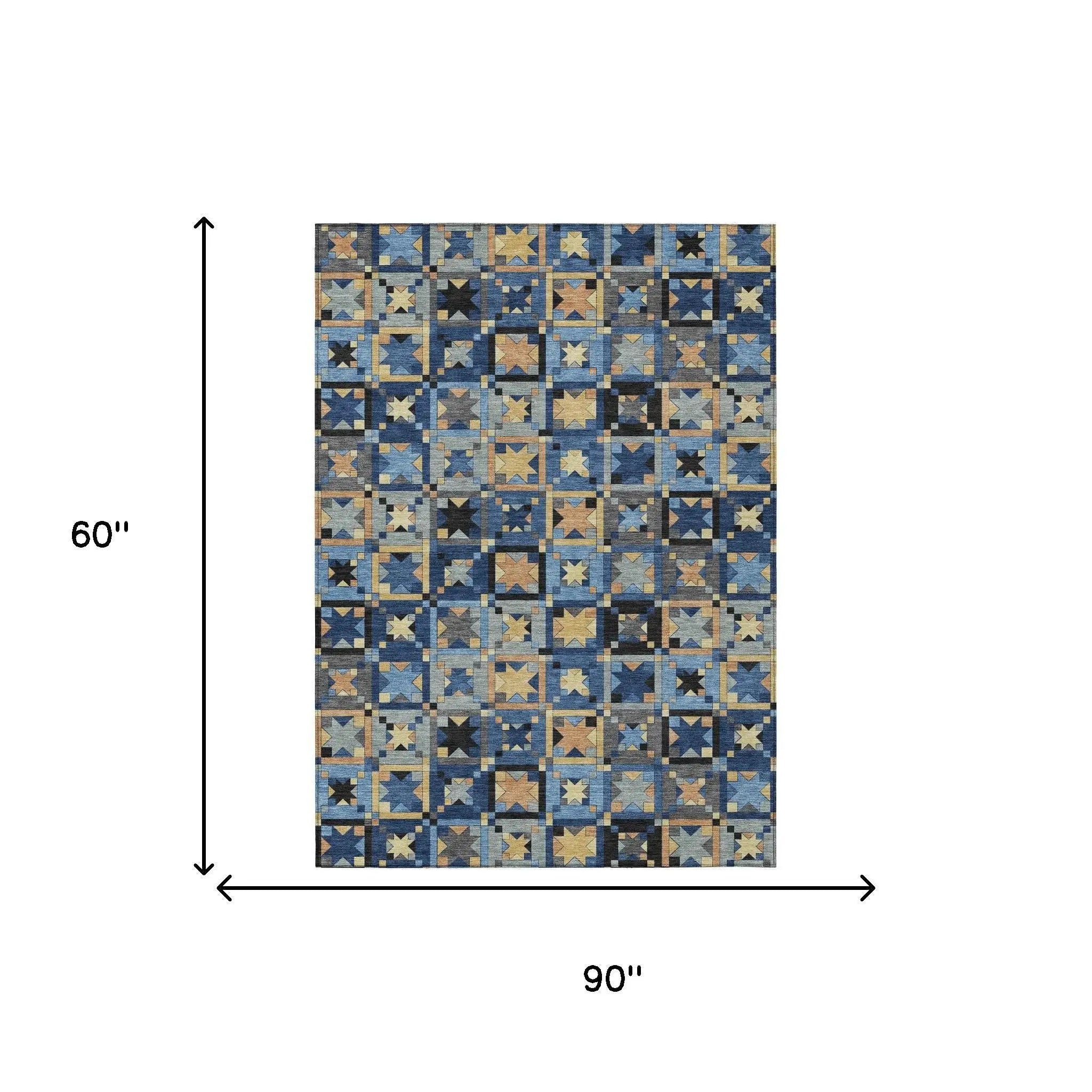 5' X 8' Navy Blue And Gold Patchwork Washable Indoor Outdoor Area Rug Homeroots Outdoor