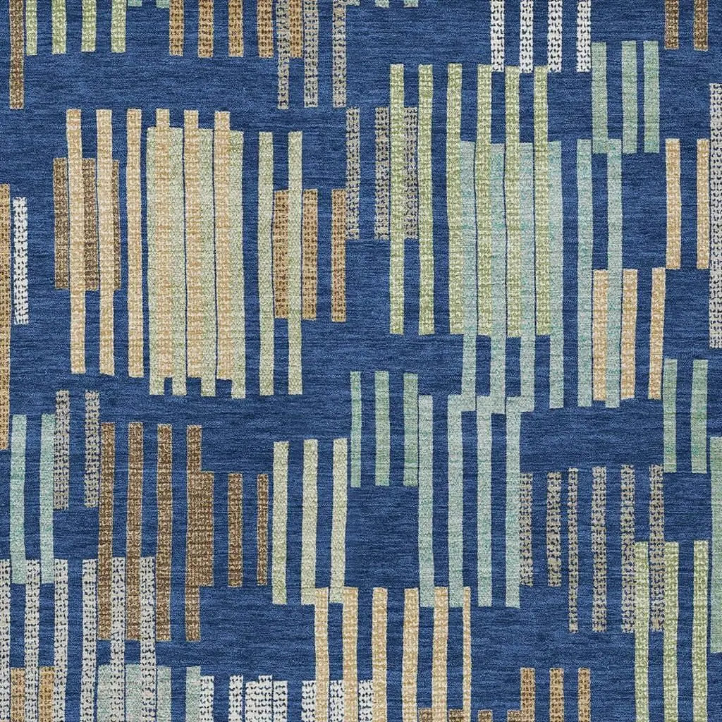 5' X 8' Navy Blue And Gold Striped Washable Indoor Outdoor Area Rug Homeroots Outdoor
