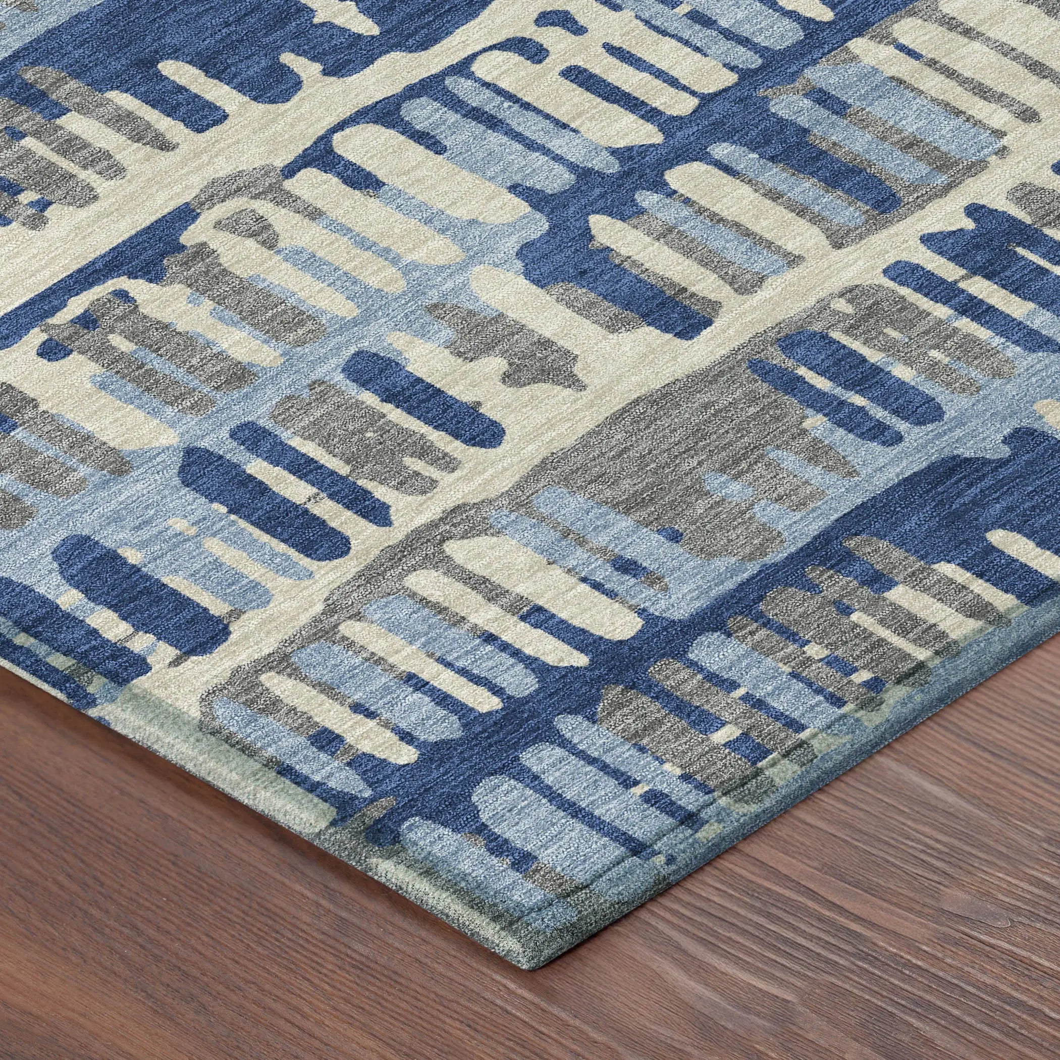 5' X 8' Navy Blue And Gray Abstract Washable Indoor Outdoor Area Rug Homeroots Outdoor