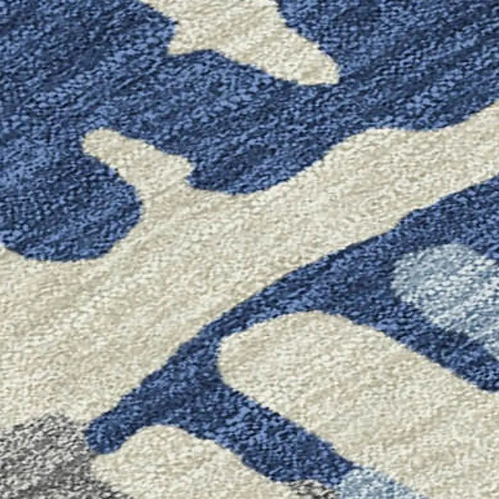 5' X 8' Navy Blue And Gray Abstract Washable Indoor Outdoor Area Rug Homeroots Outdoor