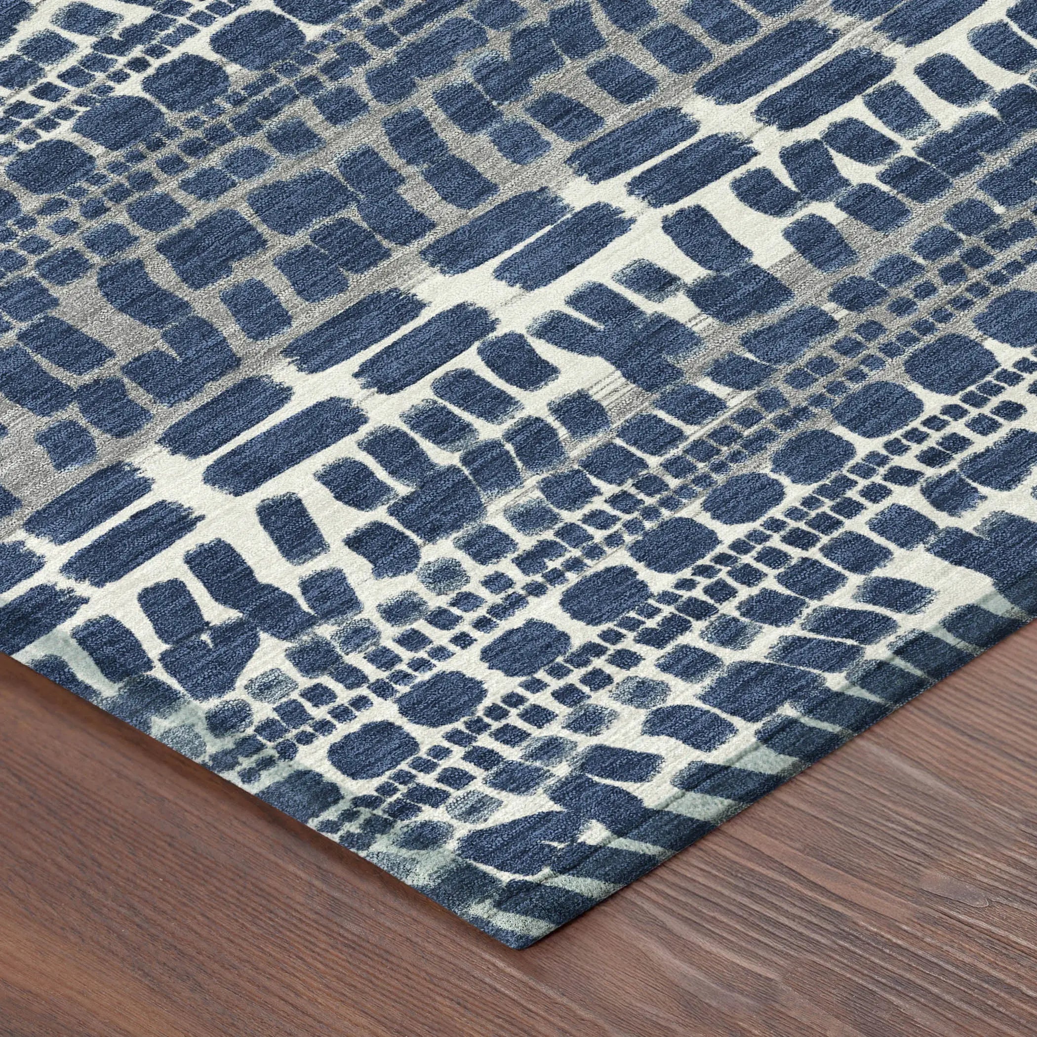 5' X 8' Navy Blue And Gray Abstract Washable Indoor Outdoor Area Rug Homeroots Outdoor