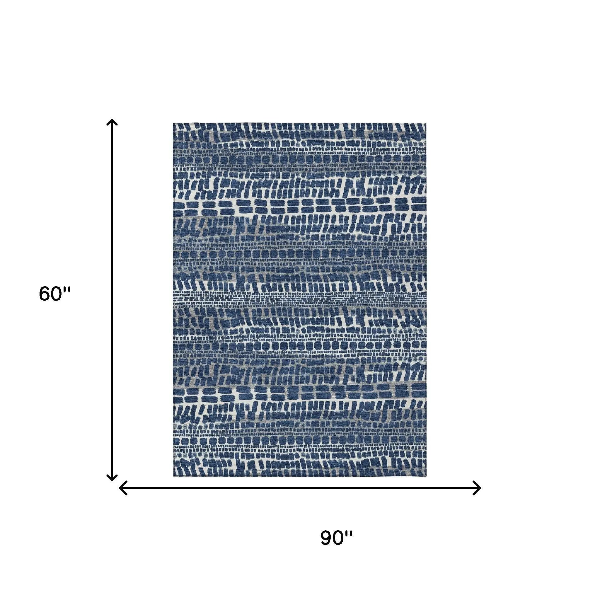 5' X 8' Navy Blue And Gray Abstract Washable Indoor Outdoor Area Rug Homeroots Outdoor