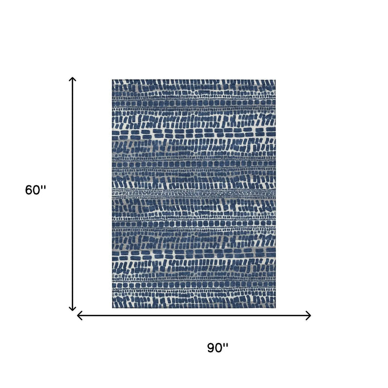 5' X 8' Navy Blue And Gray Abstract Washable Indoor Outdoor Area Rug Homeroots Outdoor