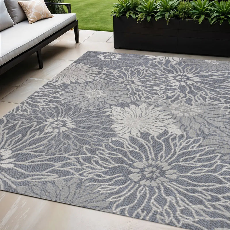 5' X 8' Navy Blue And Gray Floral Indoor Outdoor Area Rug Homeroots Outdoor