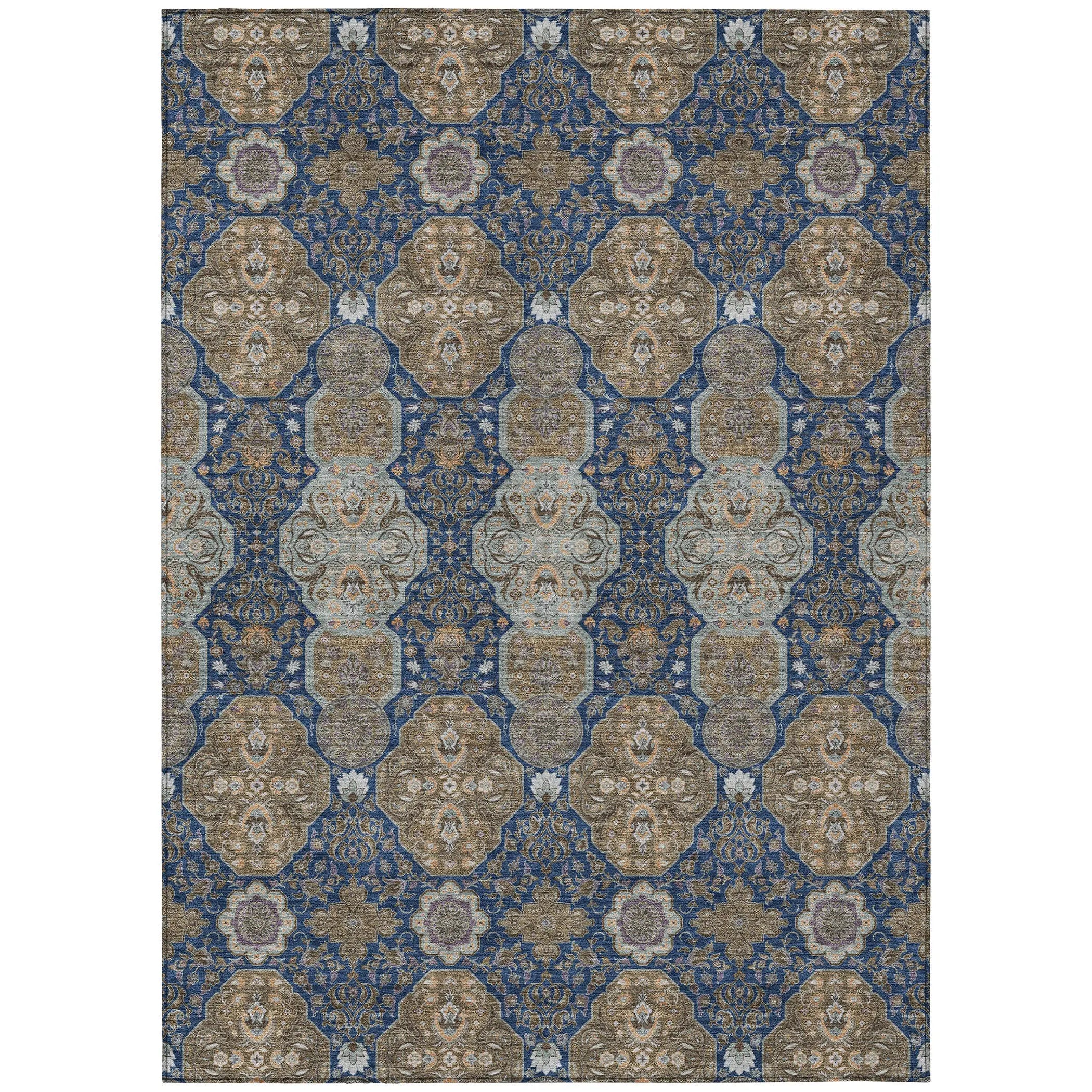 5' X 8' Navy Blue And Gray Floral Washable Indoor Outdoor Area Rug Homeroots Outdoor