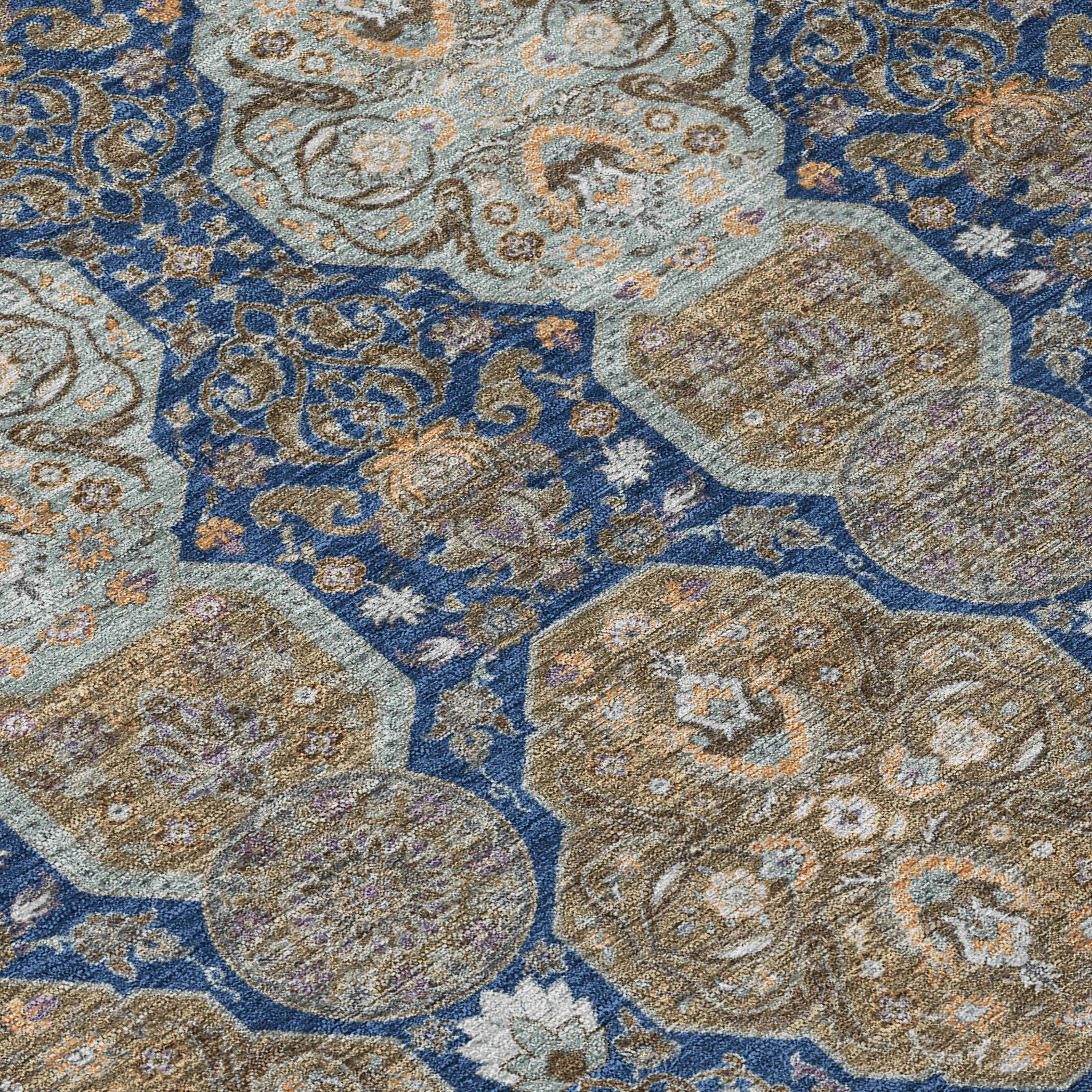 5' X 8' Navy Blue And Gray Floral Washable Indoor Outdoor Area Rug Homeroots Outdoor