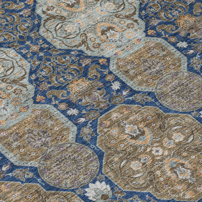 5' X 8' Navy Blue And Gray Floral Washable Indoor Outdoor Area Rug Homeroots Outdoor