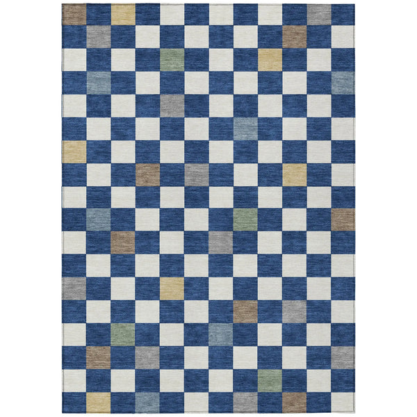 5' X 8' Navy Blue And Gray Geometric Washable Indoor Outdoor Area Rug Homeroots Outdoor