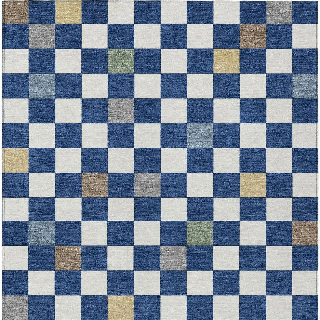 5' X 8' Navy Blue And Gray Geometric Washable Indoor Outdoor Area Rug Homeroots Outdoor