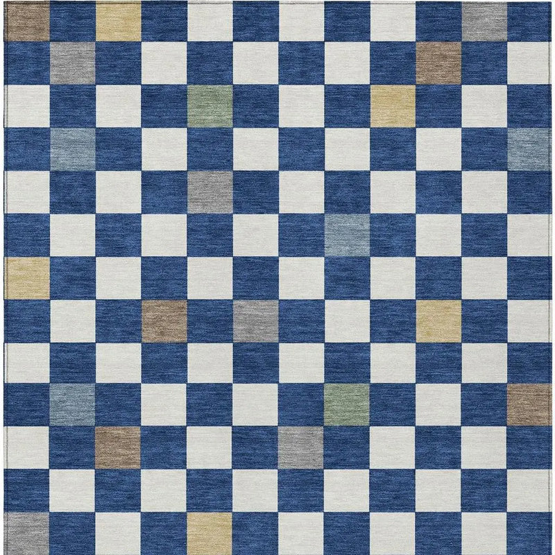 5' X 8' Navy Blue And Gray Geometric Washable Indoor Outdoor Area Rug Homeroots Outdoor