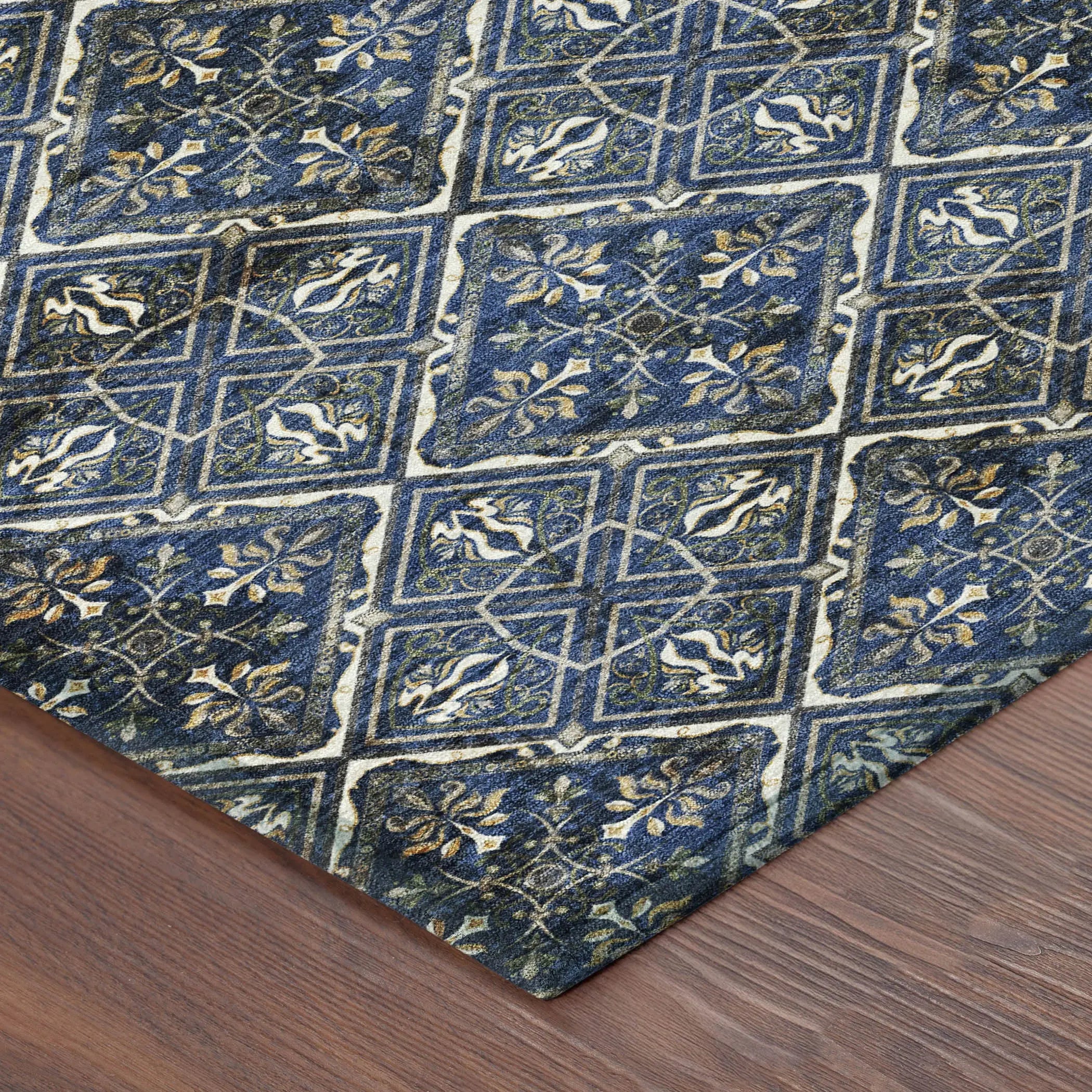 5' X 8' Navy Blue And Gray Geometric Washable Indoor Outdoor Area Rug Homeroots Outdoor