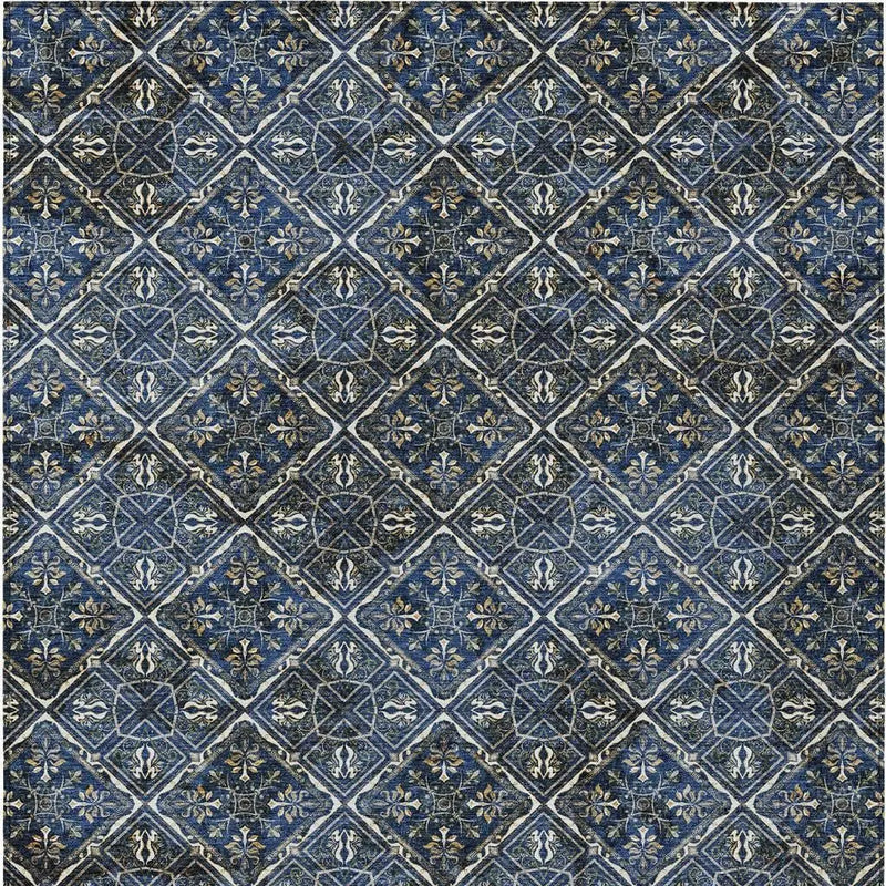 5' X 8' Navy Blue And Gray Geometric Washable Indoor Outdoor Area Rug Homeroots Outdoor