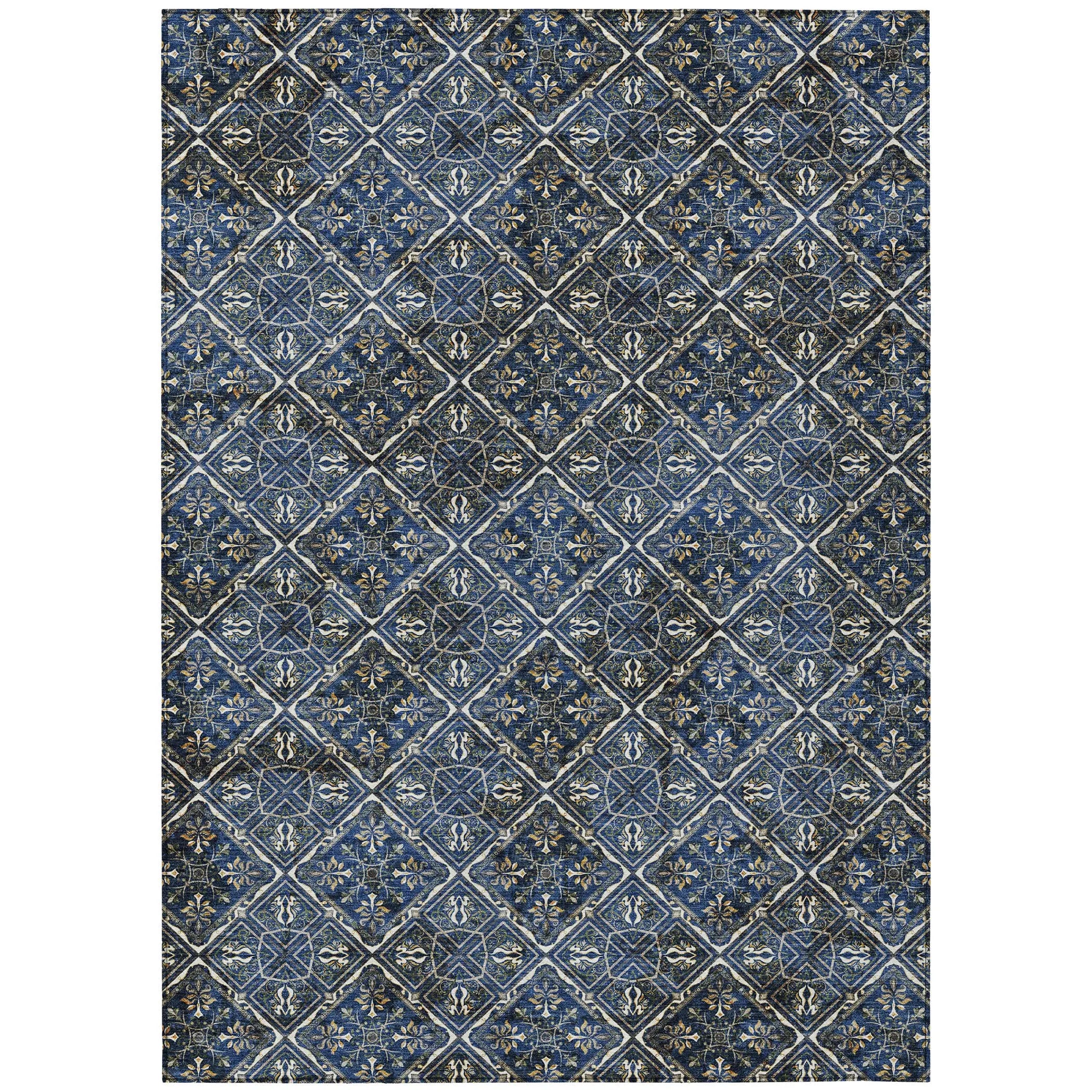 5' X 8' Navy Blue And Gray Geometric Washable Indoor Outdoor Area Rug Homeroots Outdoor