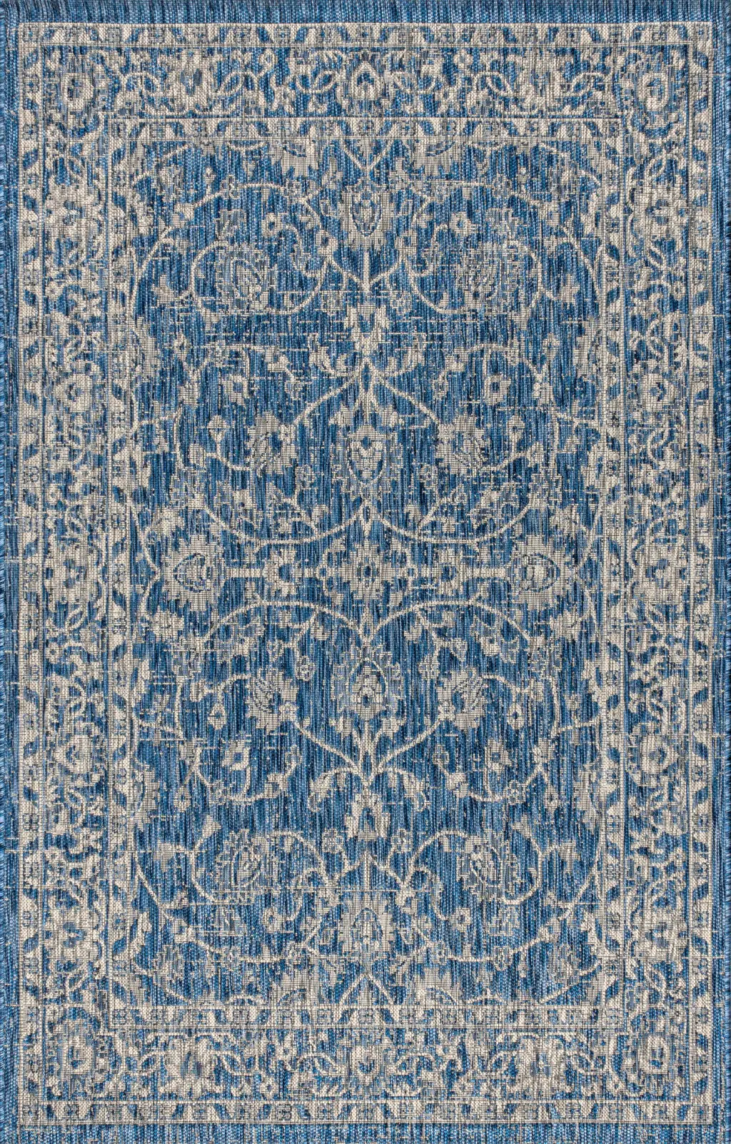 5' X 8' Navy Blue And Gray Medallion Indoor Outdoor Area Rug Homeroots Outdoor