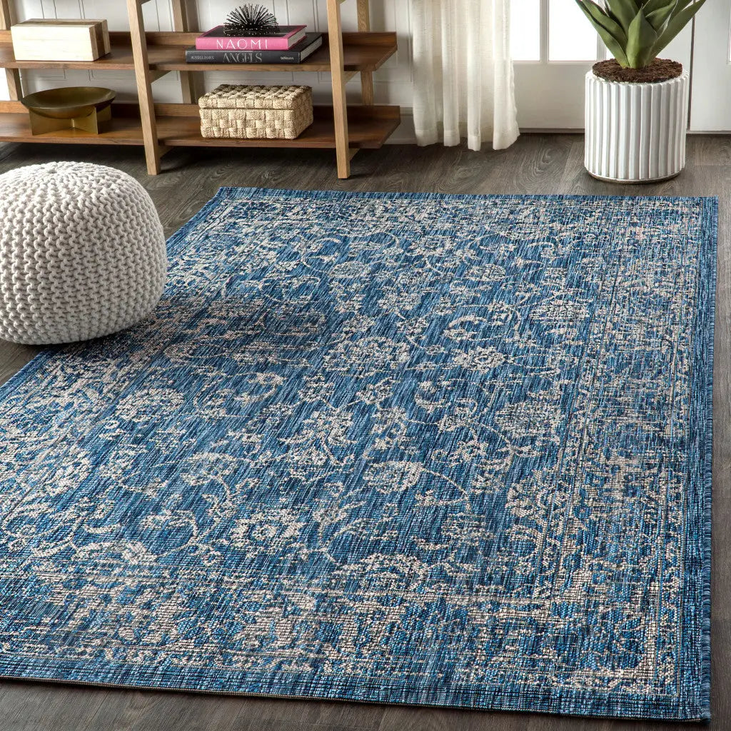 5' X 8' Navy Blue And Gray Medallion Indoor Outdoor Area Rug Homeroots Outdoor