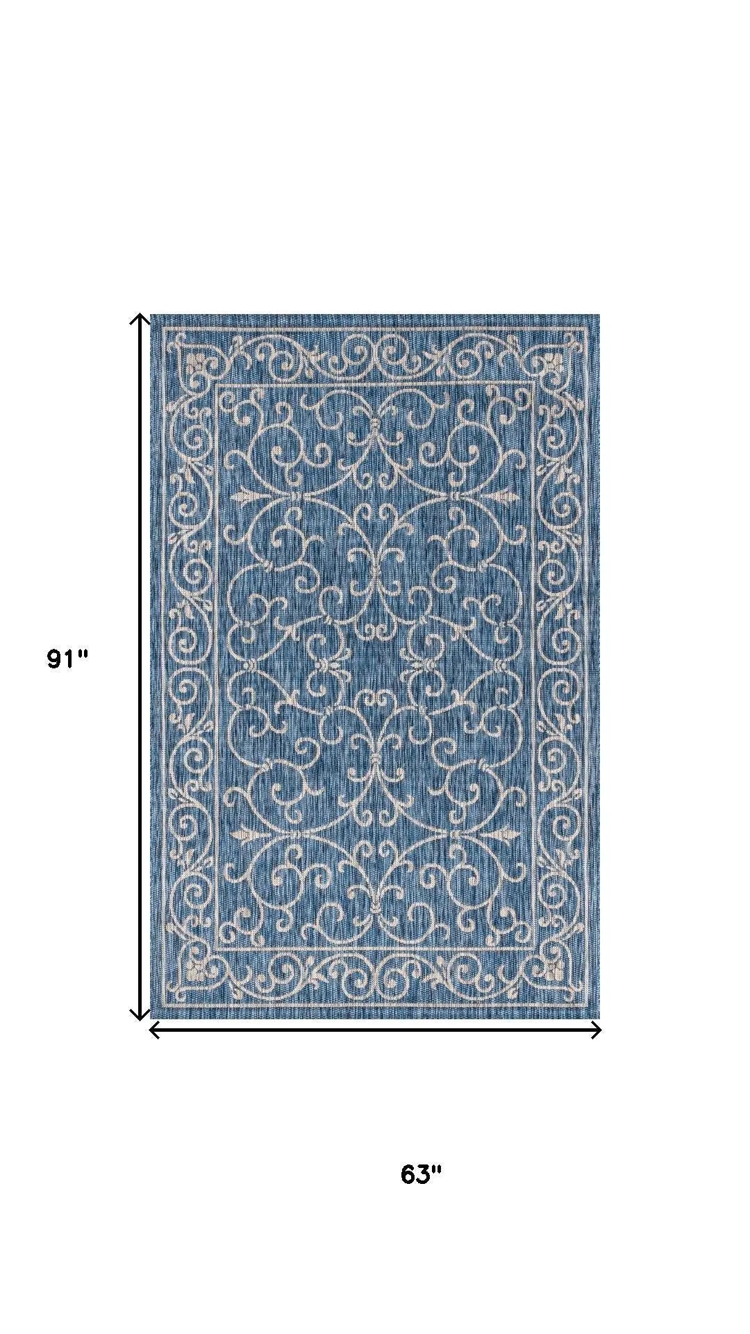 5' X 8' Navy Blue And Gray Medallion Indoor Outdoor Area Rug Homeroots Outdoor